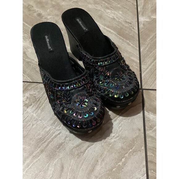 Dollhouse Shoes - Dollhouse Platform Vintage 90s 00s Black Floral Embellished Clogs Slip On 6.5